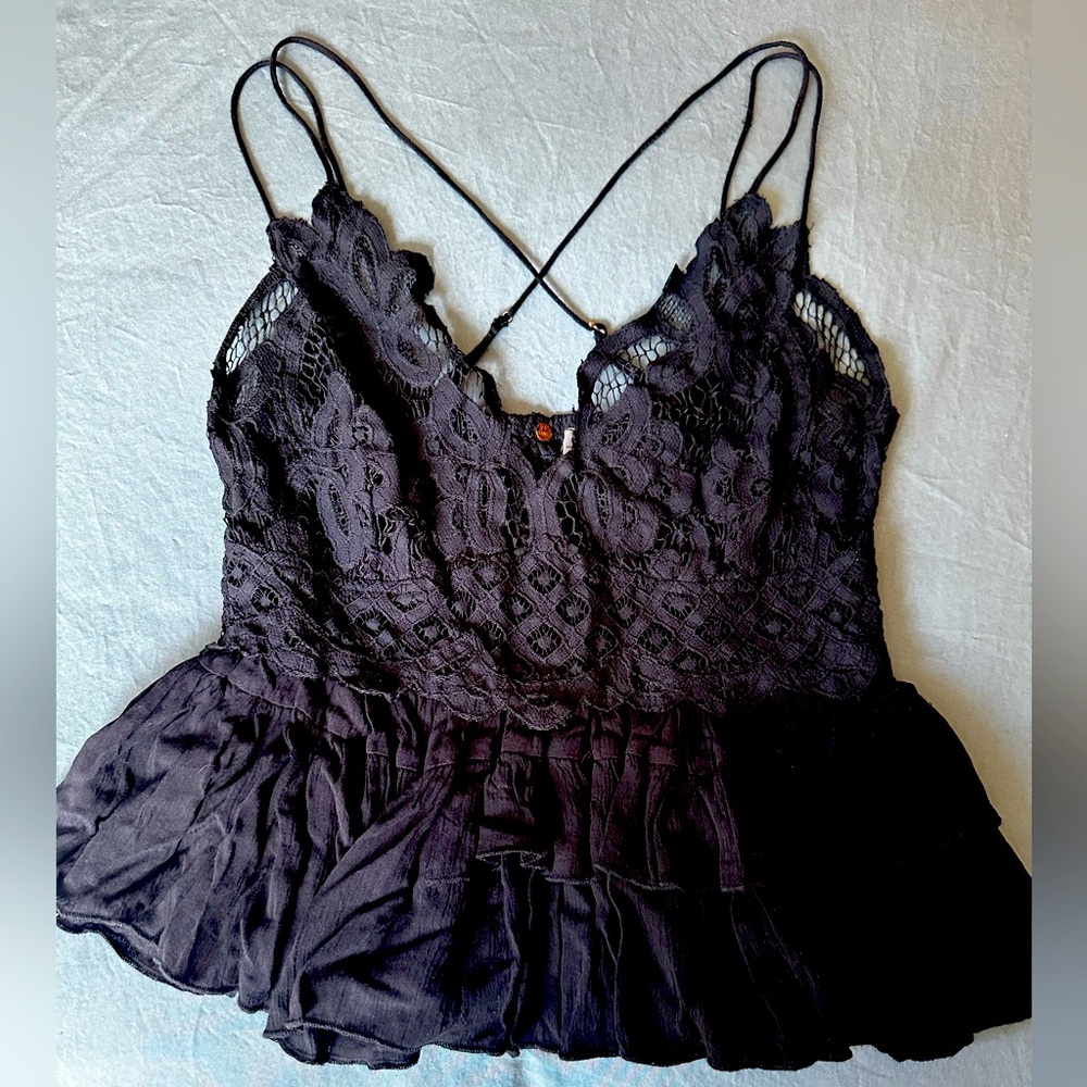 Free People One FP One Tank Top In Black Lace Size Large Boot Barn